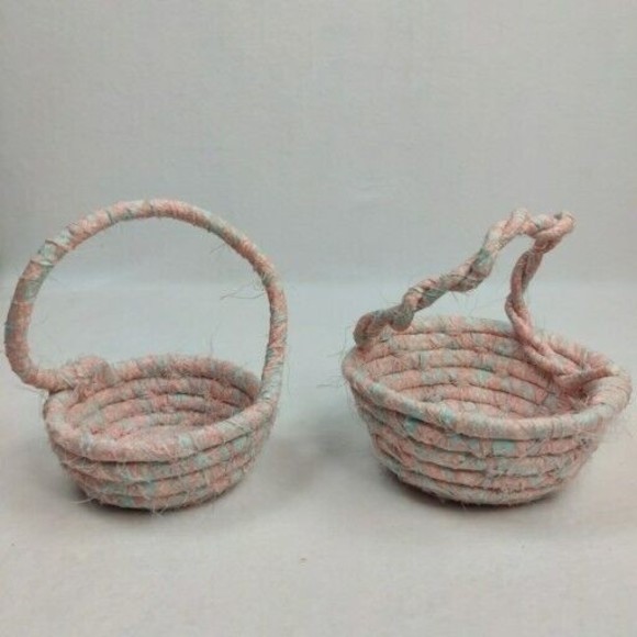 Lot Of 6 Vintage Handmade Fabric Rope Baskets Quilt Remnant Patterns‎ BOJO - Picture 14 of 16